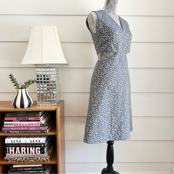 Tory Burch Navy Tessera Cut-out Dress Sateen Jacquard Size 2 - Picture 4 of 10